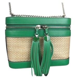 KATE SPADE Green Leather‎ Straw Convertible Crossbody Chain Purse Coastal Bag